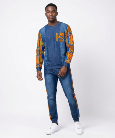Men’s Jean & Ankara 2-Piece Jogger Set